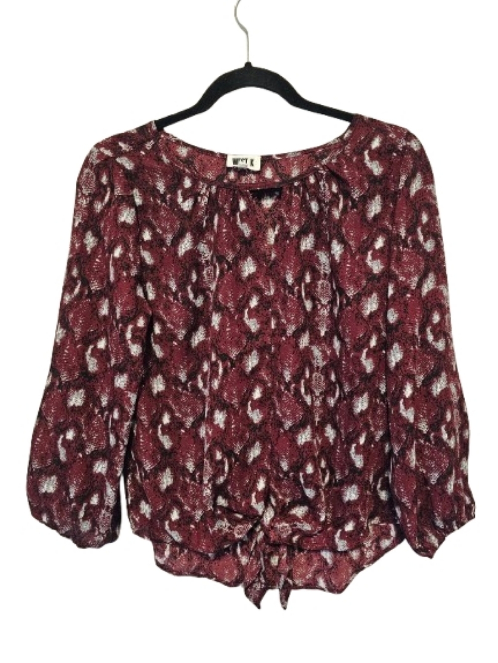 West K Stitch Fix Brand Maroon Printed Tie-Front Blouse Women's Size Small